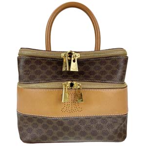 セリーヌ マカダム PVC レザー ブラウン バニティ ハンドバッグ