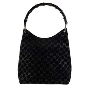 グッチ バンブー GG スエード ブラック ハンドバッグ