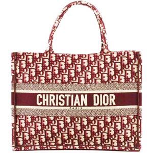 ディオール ブックトート ミディアム オブリーク エンブロイダリー キャンバス バーガンディ トートバッグ