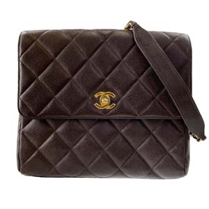 シャネル マトラッセ 23㎝ キャビアスキン ブラウン ショルダーバッグ