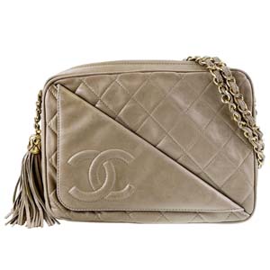 シャネル マトラッセ ラムスキン タッセル グレー ショルダーバッグ