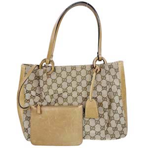 グッチ GGキャンバス レザー ベージュ トートバッグ