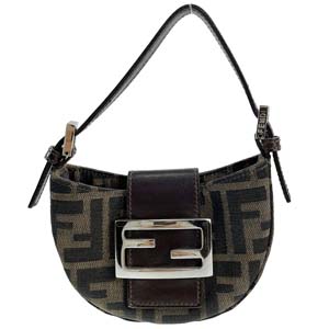 フェンディ ズッカ ミニクロワッサン キャンバス レザー ブラウン ポーチ