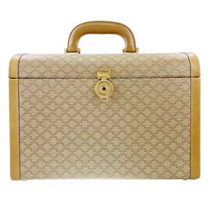 セリーヌ マカダム PVC レザー ベージュ バニティ ハンドバッグ