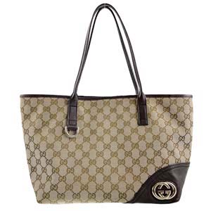 グッチ GGキャンバス レザー ベージュ ブラウン トートバッグ