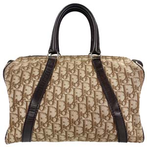 ディオール トロッター キャンバス レザー ブラウン ボストンバッグ