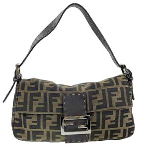 フェンディ マンマバゲット ズッカ セレリア キャンバス レザー ブラウン ショルダーバッグ