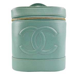 シャネル キャビアスキン ターコイズブルー バニティバッグ