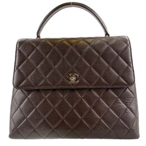 シャネル マトラッセ ケリー型 キャビアスキン ブラウン ハンドバッグ