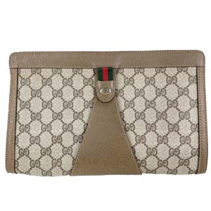 グッチ オールドグッチ シェリーライン PVC レザー ベージュ ブラウン セカンドバッグ