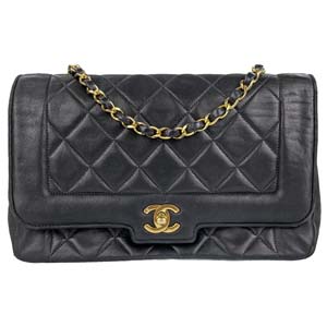 シャネル マトラッセ 25㎝ ダイアナフラップ ラムスキン ブラック ショルダーバッグ