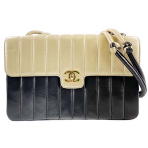 シャネル マドモアゼル 25㎝ ラムスキン ベージュ ブラック ショルダーバッグ