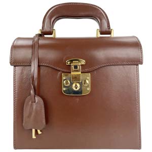 グッチ レディロック レザー ブラウン バニティ ハンドバッグ