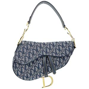 ディオール サドルバッグ トロッター キャンバス レザー ネイビー ハンドバッグ