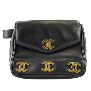 シャネル ラムスキン トリプルココ ブラック ウエストバッグ