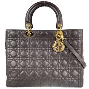 ディオール レディディオール カナージュ ラージ ラムスキン ブラウン 2WAY ハンドバッグ