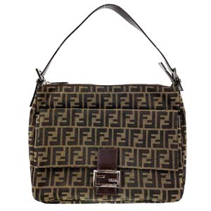 フェンディ フェンディ ズッカ キャンバス レザー ブラウン ショルダーバッグ