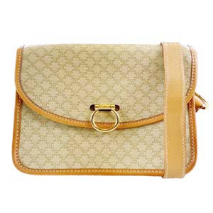 セリーヌ マカダム ガンチーニ PVC レザー ベージュ ショルダーバッグ