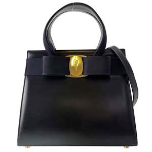 フェラガモ ヴァラ リボン レザー ブラック 2WAY ハンドバッグ