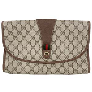 グッチ オールドグッチ シェリーライン PVC レザー ベージュ ブラウン セカンドバッグ