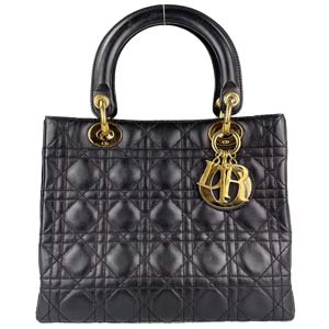 ディオール レディディオール カナージュ ミディアム ラムスキン ブラック ハンドバッグ