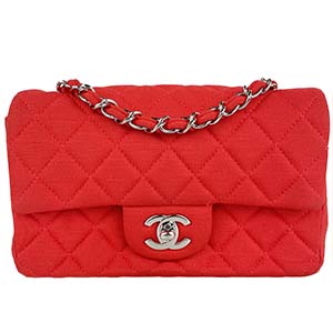シャネル ミニマトラッセ 19㎝ コットン レッド ショルダーバッグ