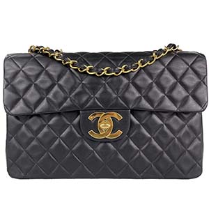 シャネル デカマトラッセ 34㎝ ラムスキン ブラック ショルダーバッグ