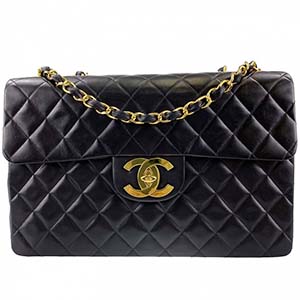 シャネル デカマトラッセ 34㎝ ラムスキン ブラック ショルダーバッグ