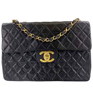 シャネル デカマトラッセ 34㎝ ラムスキン ブラック ショルダーバッグ