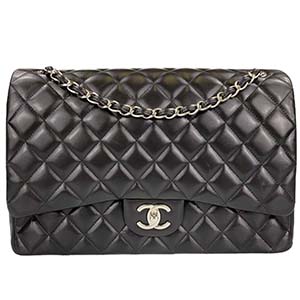 シャネル デカマトラッセ 34㎝ マキシ ラムスキン ブラック ショルダーバッグ