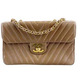 シャネル Vステッチ 34㎝ キャビアスキン ブラウン ショルダーバッグ