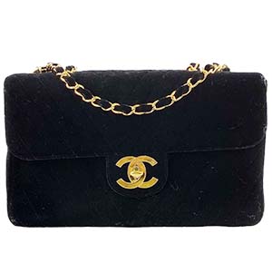 シャネル Vステッチ 34㎝ ベルベット ブラック ショルダーバッグ
