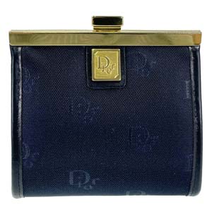 ディオール ディオール キャンバス レザー ネイビー ゴールド がま口 財布