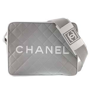 シャネル スポーツライン ナイロンキャンバス レザー グレー ショルダーバッグ