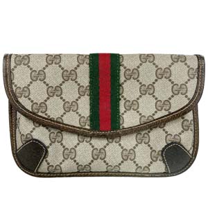 グッチ オールドグッチ シェリーライン PVC レザー ベージュ ブラウン セカンドバッグ