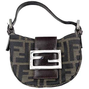 フェンディ マンマバゲット ミニ ズッカ キャンバス レザー ブラウン ハンドバッグ