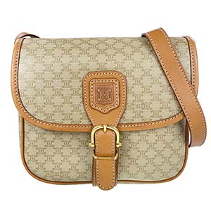 セリーヌ マカダム PVC レザー ベージュ ショルダーバッグ