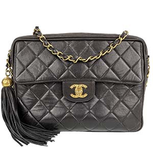 シャネル マトラッセ 22㎝ フリンジ ラムスキン ブラック ショルダーバッグ