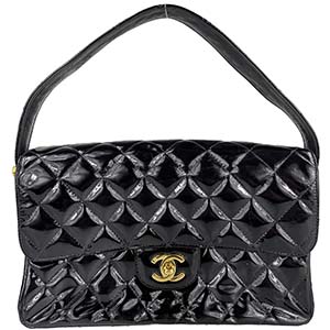 シャネル マトラッセ 25㎝ ダブルフェイス パテント レザー ブラック ハンドバッグ