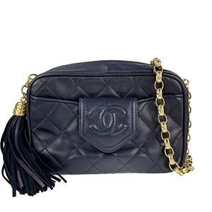 シャネル マトラッセ 18㎝ フリンジ ラムスキン ネイビー ショルダーバッグ