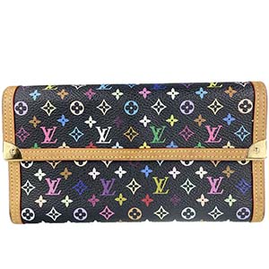 ルイ・ヴィトン モノグラム マルチカラー ポルトトレゾール インターナショナル ノワール 長財布