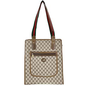 グッチ オールドグッチ シェリーライン PVC レザー ベージュ ブラウン トートバッグ