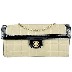 シャネル チョコバー ラムスキン パテント ベージュ ブラック ショルダーバッグ