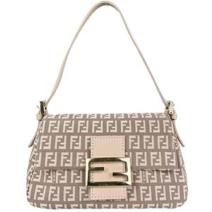 フェンディ マンマバゲット ズッキーノ キャンバス レザー ベージュ ショルダーバッグ