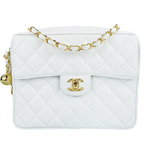 シャネル マトラッセ 23㎝ キャビアスキン ホワイト ショルダーバッグ