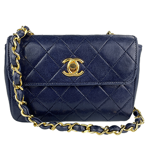 シャネル ミニマトラッセ 15㎝ ラムスキン ネイビー ショルダーバッグ