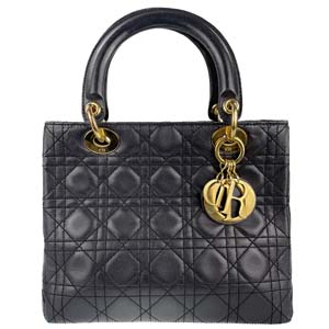 ディオール レディディオール カナージュ ミディアム ラムスキン ブラック ハンドバッグ
