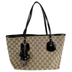 グッチ GGキャンバス パテント ベージュ ブラック トートバッグ
