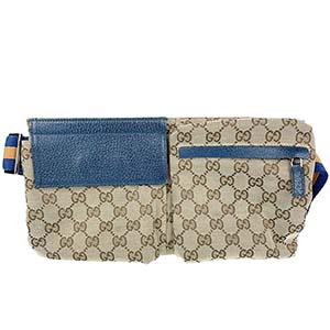 グッチ GGキャンバス シェリーライン キャンバス レザー ベージュ ウエストバッグ