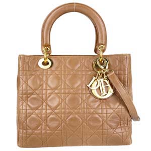 ディオール レディディオール カナージュ ミディアム ラムスキン ブラウン 2WAY ハンドバッグ